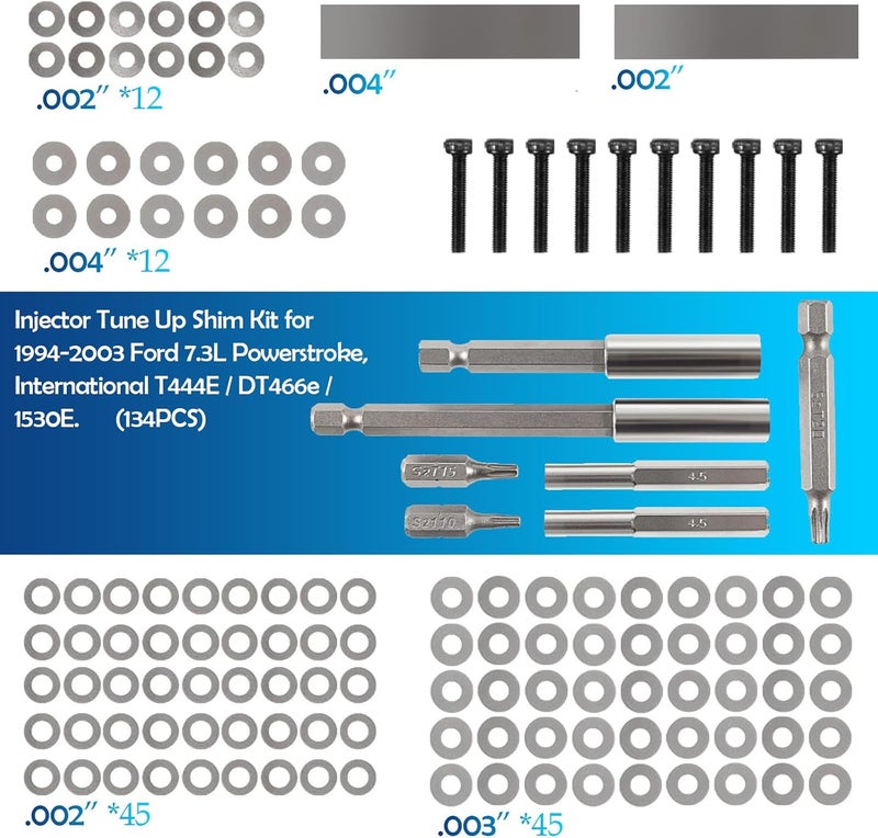 YMT Injector Tune Up Shim Kit Compatible with Ford 7.3L Powerstroke 1994-2003, for International T444E / DT466e / 1530E(134PCS/Set) - Image 4